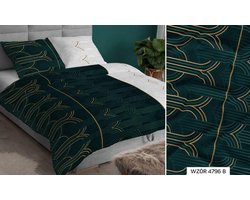 Satijnen kussensloop 50x60 cm, groen/wit geometrisch, met rits