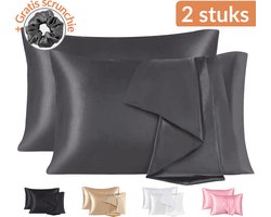 Satijnen Kussensloop - Satin Pillowcase - Huidverzorging - Haarverzorging - Satijn - Curly Girl Producten - Krullend Haar Vrouw  - Antraciet - 50 x 60 – 2 Stuks