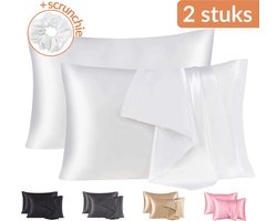 Satijnen Kussensloop - Satin Pillowcase - Huidverzorging - Haarverzorging - Satijn - Curly Girl Producten - Krullend Haar  - Wit - 50 x 60 – 2 Stuks