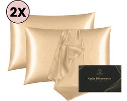 Satijnen Kussensloop - Zijden Zacht Beddengoed - Haarverzorging - Krullend Haar Producten - Kussenslopen - 60 x 70 CM set van 2 - Champagne