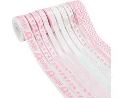 Satijnen Lint Roze en Wit voor Baby Shower & Kraamcadeau - 50 Yards Knutseldecoratie