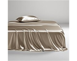 Satijnen plat laken - Zijdezacht beddengoed - Luxe slaapervaring - Voelt zacht aan huid - 230x250cm - Khaki