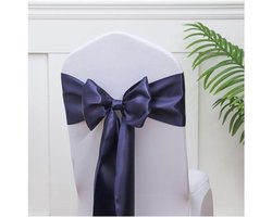 Satijnen Stoelsjerpen - Stoeldecoratie Strikken - Feestelijke Decoratie - Zijdezacht Polyester - 17 x 275 cm - Donkerblauw