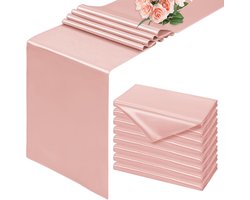 Satijnen tafelloper van 8 roségoud, 30 x 183 cm, gladde zijden tafelloper voor eettafel, roségouden tafelloper voor bruiloft, feest, banket, evenementen, afstuderen, verloving en thuis