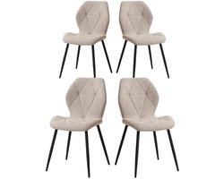 Sattire Set van 4 Eetkamerstoelen in Beige met Gevoerde Zitting en IJzeren Poten – Scandinavische Stijl met Armleuning