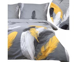 SATYNLOVE Katoenen Satijnen Dekbedovertrek 140x200 - Grijs/Geel