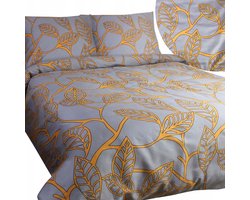 SATYNLOVE Katoenen Satijnen Dekbedovertrek 220x200 - Bladeren Grijs/Geel