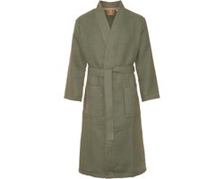 Sauna badjas wafel - biologisch katoen - olijfgroen L - groene unisex badjas - wafel kimono - Oeko-Tex - kimono - wafel badjas dames - wafel badjas heren