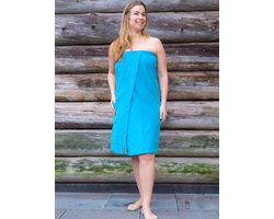 Sauna Handdoek Dames - Turquoise M/L - Omslag Handdoek met Klittenband - 140x85 cm. - Saunakilt - 100% katoen - badstof saunawrap