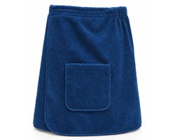 Sauna Handdoek - Sauna Handdoek met Sluiting en Opbergvak - 100% Zacht Katoen - XS-XXL - Saunakilt Heren - Saunadoek - Sauna Handdoek met Klittenband- 55x150 cm - Blauw