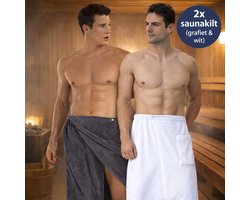 Sauna Handdoek & Sauna Kilt Pakket (2-stuks) – Fleece – Verstelbaar (S/M/L) – Grijs/Grafiet & Wit – Unisex