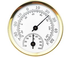 Sauna Hygrothermometer - Hygrothermometer - Luxe Sauna Thermometer & Hygrometer - Wijzerthermometer - Welzijn Accessoires - Temperatuurmeter - Luchtvochtigheidsmeter - goud - 58mm - Niet geschikt voor batterijen - voor Binnen - Cadeau