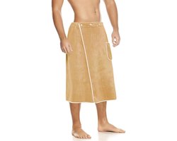 Sauna Kilt voor Mannen - 100% Katoen Sauna Doek - 4-Way Verstelbare Knopen - Gym, Douche, Sauna, Spa en Strand - Middelgrote Maat (Khaki)