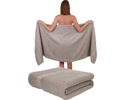 Saunahanddoeken, saunahanddoeken, set van 2 stuks, 100% katoen, badstof, XXL badhanddoek, strandhanddoek, afmetingen 80 x 200 cm, kleur Stone
