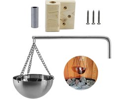Saunaoliebeker 12CM - Roestvrij staal en hout - Hangende geurverspreider - Ideaal voor sauna's - ShopVlot