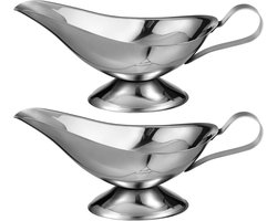 Sauskom - 2 Stuks - Juskom - RVS - Juskom Sauciere - Dipschalen - Met schenktuit en handvat - Sauskom op voet - Kruidenbeker - Keukengerei - Geschikt voor saladedressings, koffie, melk, bouillon en zwarte peper - 14*6*5.3 cm - Zilver