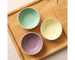 Sauskom - Keramische sauskom - Mini bijgerecht - Sauskom / Sushi saus dipkom - Keramiek - Snack serveerschaal - Keramische kleine bordenset - Paars, Geel, Groen - 8,2x3,3 cm - 3 stuks