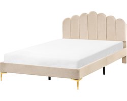SAUVIAN - Bed - Beige - 140 x 200 cm - Fluweel