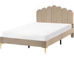SAUVIAN - Bed - Taupe - 120 x 200 cm - Fluweel