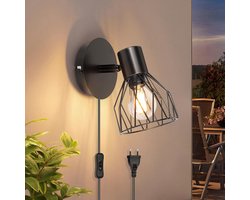 SAVI® Wandlamp Binnen met Snoer - Wandlamp - Wandlamp Binnen - Zwart - 15cm x 10cm x 11cm