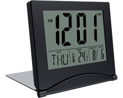 SAVI®Dementieklok – Digitale Klok met Alarmfunctie – Kalenderklok met Digitale Wekker - Zwart - 9cm x 4cm x 7cm