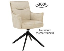 Savona Draaibare Eetkamerstoel – Stof Touch Ivory (Wit/Beige) – 360° draaibaar – Met armleuningen