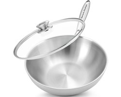 Savoré Kitchen Wokpan RVS 28 cm met Deksel – Inductie Geschikt – Wokpannen – 3-Ply – Professionele Warmteverdeling