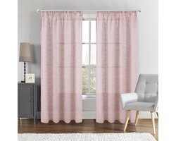 SB Line Vitrage Gordijn – 140x260 cm – Met Plooiband – Lichtroze met geborduurd bloemmotief