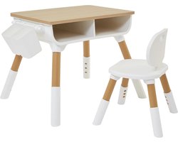 Scandi Geïnspireerde Kinder Tafel- en Stoelset – Verstelbaar in Hoogte, Hout en Milieuvriendelijke Kunststof, Inclusief Handige Opbergruimte (2-6 Jaar)