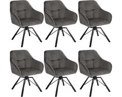 Scandi Luxe Draaistoelen – Set van 6 Donkergrijze Fluwelen Eetkamerstoelen 42 x 41 x 82,5 cm – Ergonomische Scandinavische Stoelen met Armleuningen en Metalen Poten voor Eetkamer, Woonkamer en Make-up Tafel – Novihome