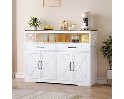 ScandiLux 4-Deurs Dressoir met 2 Lades en Verstelbare Planken (140 x 40 x 105 cm) – Modern Scandinavisch Opbergmeubel voor Woonkamer, Eetkamer en Keuken – Wit