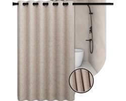 Scandinavisch Douchegordijn 180x200 cm | Stoffen Linnen Look | Anti-Plak & Anti-Schimmel | Met Metalen Ringen | Beige Douche Gordijn | Zonder haakjes | Textiel Nordic Look