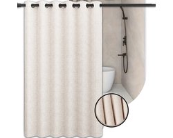 Scandinavisch Douchegordijn 180x200 cm | Stoffen Linnen Look | Anti-Plak & Anti-Schimmel | Met Metalen Ringen | Crème Douche Gordijn | Zonder haakjes | Textiel Nordic Look
