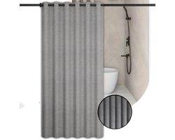 Scandinavisch Douchegordijn 180x200 cm | Stoffen Linnen Look | Anti-Plak & Anti-Schimmel | Met Metalen Ringen | Grijs Douche Gordijn | Zonder haakjes | Textiel Nordic Look