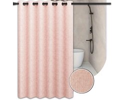 Scandinavisch Douchegordijn 180x200 cm | Stoffen Linnen Look | Anti-Plak & Anti-Schimmel | Met Metalen Ringen | Roze Douche Gordijn | Zonder haakjes | Textiel Nordic Look