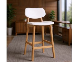 Scandinavische Barkrukken Set van 2 – Hoogwaardige Faux Leather Keukenkrukken – 65 cm Zithoogte – L-vormige Zitting – Massief Houten Poten – Witte Moderne Barstoelen-Casa Serena