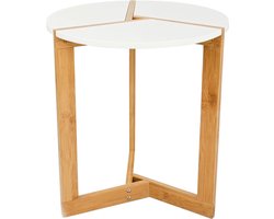 Scandinavische Bijzettafel van Bamboehout - 40x45cm Ronde Houten Tafel Nachtkastje Salontafel Wit