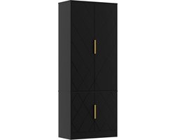 Scandinavische buffetkast – 4-deurs opbergkast met verstelbare planken, metalen handgrepen, 60x30x150 cm, zwart