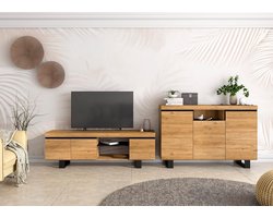Scandinavische Dressoir en TV-meubel Set in Eikenhout en Zwart