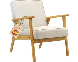 Scandinavische Fauteuil met Vuilafstotende Bekleding - Ergonomische Woonkamerstoel van Massief Hout
