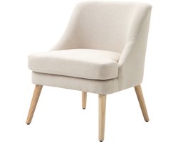 Scandinavische fauteuil, woonkamer, comfortabele stoel voor slaapkamer, poten van massief hout, bekleding van linnen, beige | Voor woonkamer en slaapkamer, bek