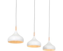 Scandinavische hanglamp Bjorr | 3 lichts | wit / bruin | hout / metaal | in hoogte verstelbaar tot 180 cm | eetkamer / eettafel | modern / landelijk / sfeervol design