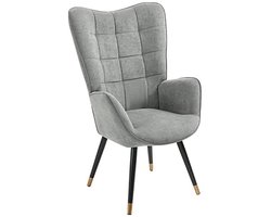 Scandinavische Leunstoel met Vergulde Metalen Poten - Ergonomische Relaxstoel voor Woonkamer, Slaapkamer en Kantoor - Grijs 68x50x106cm