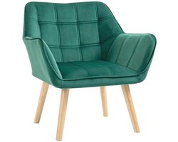 Scandinavische loungestoel met fluwelen look en rubberen houten poten