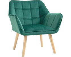 Scandinavische loungestoel met fluwelen look en rubberen houten poten