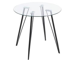 Scandinavische ronde eettafel met glazen blad en metalen poten - 80 x 80 cm voor 2-4 personen
