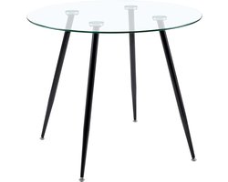 Scandinavische ronde eettafel met glazen blad en metalen poten - 80 x 80 cm voor 2-4 personen