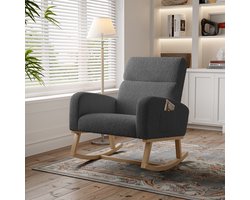 Scandinavische Schommelstoel - Grijze Fauteuil met Massief Houten Poten - met Opbergzakken
