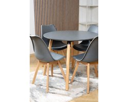 ScandiRound 80cm Ronde Eettafel Set met 4 Stoelen – Ganeey – Moderne Scandinavische Eetkamerset Grijs MDF Tafel + 4 Ergonomische Beuken Stoelen – Keuken, Woonkamer & Kantoor Eetgroep voor 4 Personen
