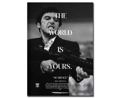 Scarface Poster - Tony Montana - “The World Is Yours” - Zwart-Wit - 70x100 cm - Zonder Lijst - Filmklassieker Wanddecoratie